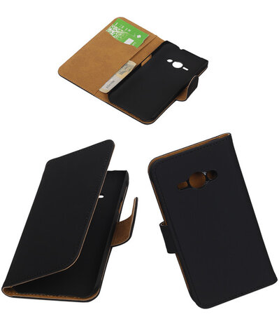 Samsung Galaxy J1 Ace - Effen Zwart Booktype Wallet Hoesje Zwart