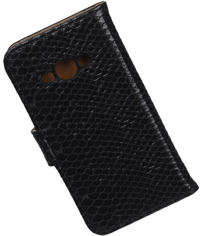 Samsung Galaxy J1 Ace - Slang Zwart Booktype Wallet Hoesje