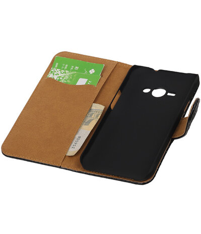 Samsung Galaxy J1 Ace - Slang Zwart Booktype Wallet Hoesje