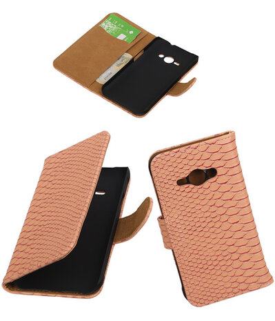 Samsung Galaxy J1 Ace - Slang Roze Booktype Wallet Hoesje