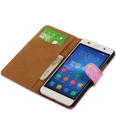 Huawei Honor 4A - Lace Roze Booktype Wallet Hoesje