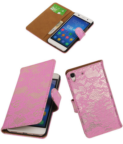 Huawei Honor 4A - Lace Roze Booktype Wallet Hoesje