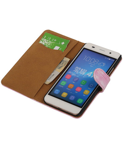 Huawei Honor 4A - Mini Slang Roze Booktype Wallet Hoesje