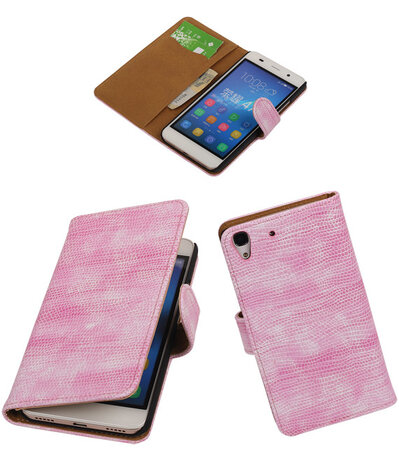 Huawei Honor Y6 - Mini Slang Roze Booktype Wallet Hoesje