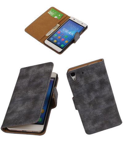 Huawei Honor Y6 - Mini Slang Grijs Booktype Wallet Hoesje