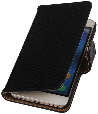 Huawei Honor Y6 - Slang Zwart Booktype Wallet Hoesje