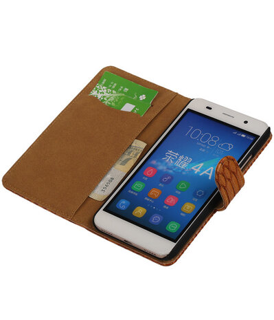 Huawei Honor Y6 - Slang Bruin Booktype Wallet Hoesje