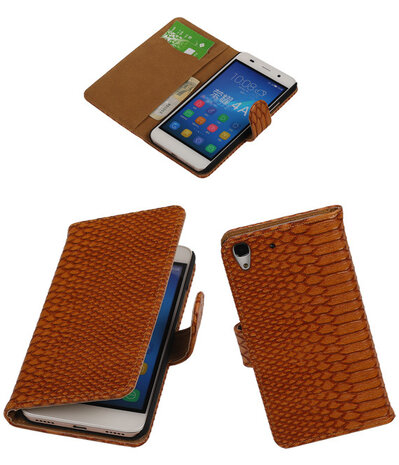 Huawei Honor Y6 - Slang Bruin Booktype Wallet Hoesje