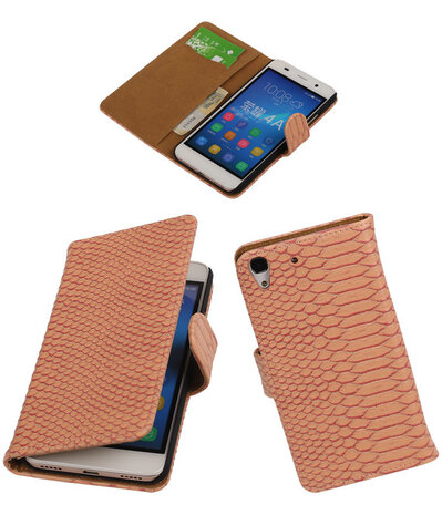 Huawei Honor Y6 - Slang Roze Booktype Wallet Hoesje