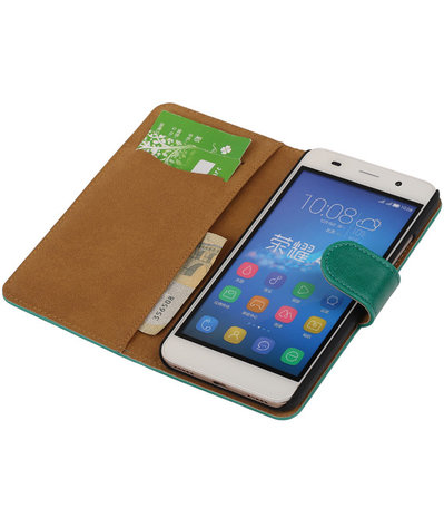 Groen Pull-Up PU Hoesje Huawei Honor 4A Booktype Wallet Cover