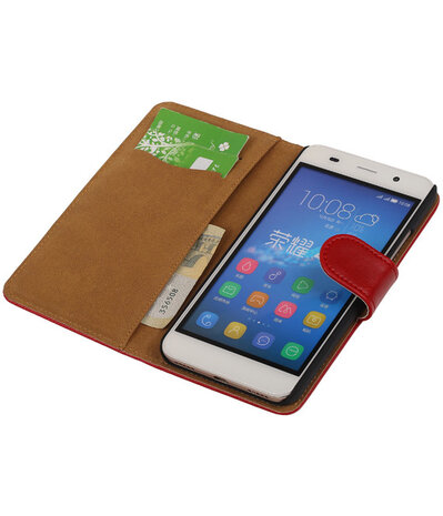 Rood Pull-Up PU Hoesje Huawei Honor Y6 Booktype Wallet Cover