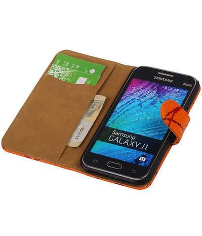 Oranje Basketbal Hoesje Samsung Galaxy J1 Booktype Wallet Cover