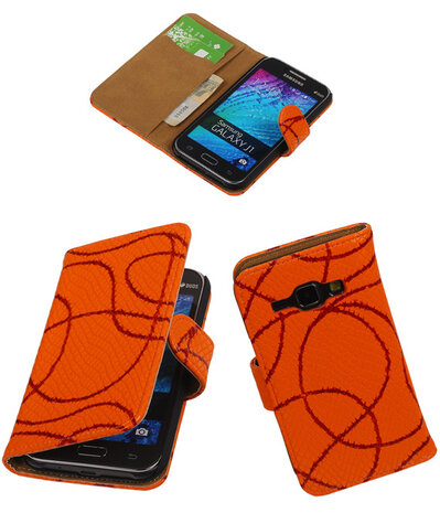 Oranje Basketbal Hoesje Samsung Galaxy J1 Booktype Wallet Cover