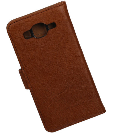 Bruin Echt Leer Booktype Samsung Galaxy On5 Wallet Cover Hoesje