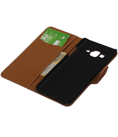 Bruin Echt Leer Booktype Samsung Galaxy On5 Wallet Cover Hoesje