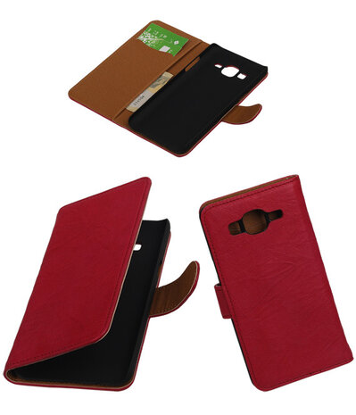 Roze Echt Leer Booktype Samsung Galaxy On5 Wallet Cover Hoesje