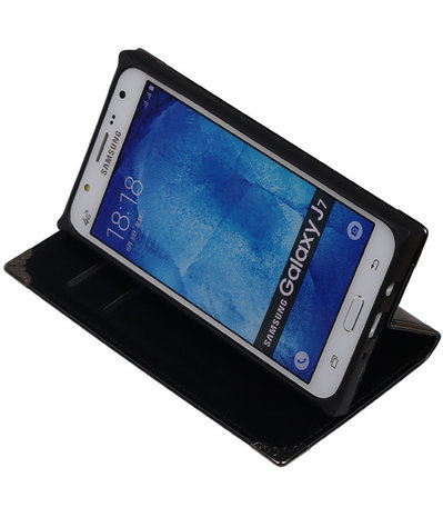 Zwart TPU Map Bookstyle Samsung Galaxy J7 Wallet Cover Hoesje