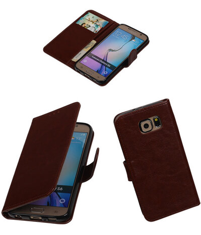 Bruin Smartphone TPU Booktype Samsung Galaxy S6 Wallet Cover Hoesje