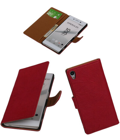 Roze Echt Leer Booktype Sony Experia Z5 Wallet Cover Hoesje