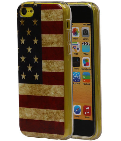 Amerikaanse Vlag TPU Cover Case voor de Apple iPhone 5C Hoesje