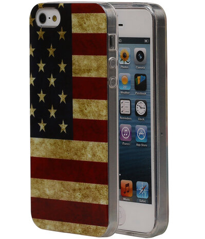 Amerikaanse Vlag TPU Cover Case voor de Apple iPhone 5/5S  Hoesje