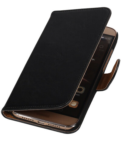 Zwart Pull-Up PU Hoesje Huawei G8 Booktype Wallet Cover