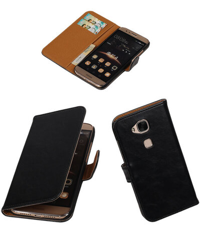 Zwart Pull-Up PU Hoesje Huawei G8 Booktype Wallet Cover