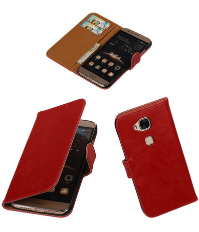 Rood Pull-Up PU Hoesje Huawei G8 Booktype Wallet Cover