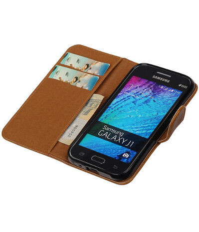 Bruin Pull-Up PU Hoesje Samsung Galaxy J1 Booktype Wallet Cover