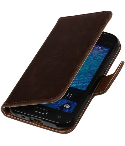 Mocca Pull-Up PU Hoesje Samsung Galaxy J1 Booktype Wallet Cover