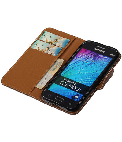 Mocca Pull-Up PU Hoesje Samsung Galaxy J1 Booktype Wallet Cover