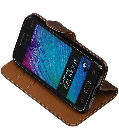 Mocca Pull-Up PU Hoesje Samsung Galaxy J1 Booktype Wallet Cover