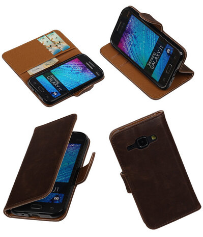 Mocca Pull-Up PU Hoesje Samsung Galaxy J1 Booktype Wallet Cover