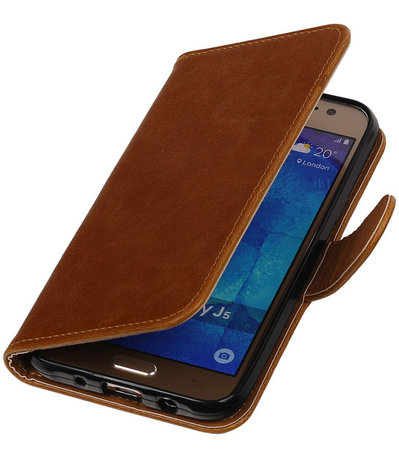 Bruin Pull-Up PU Hoesje Samsung Galaxy J5 Booktype Wallet Cover
