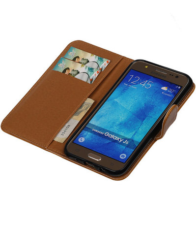 Bruin Pull-Up PU Hoesje Samsung Galaxy J5 Booktype Wallet Cover