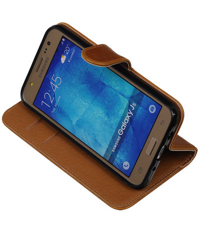 Bruin Pull-Up PU Hoesje Samsung Galaxy J5 Booktype Wallet Cover