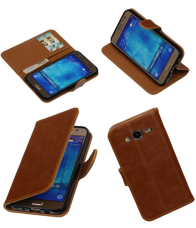 Bruin Pull-Up PU Hoesje Samsung Galaxy J5 Booktype Wallet Cover