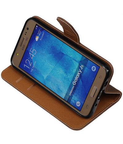 Mocca Pull-Up PU Hoesje Samsung Galaxy J5 Booktype Wallet Cover