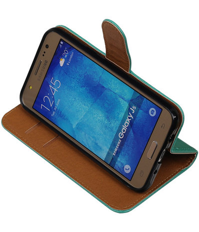 Groen Pull-Up PU Hoesje Samsung Galaxy J5 Booktype Wallet Cover