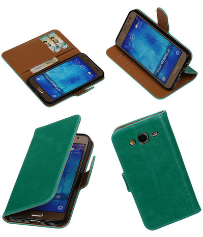 Groen Pull-Up PU Hoesje Samsung Galaxy J5 Booktype Wallet Cover