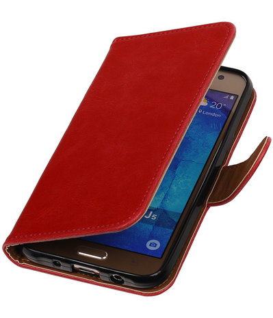 Rood Pull-Up PU Hoesje Samsung Galaxy J5 Booktype Wallet Cover