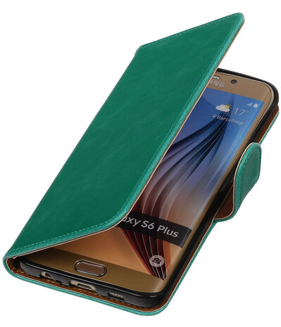 Groen Pull-Up PU Hoesje Samsung Galaxy S6 Edge Plus Booktype Wallet Cover