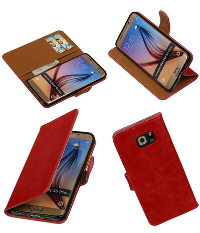 Rood Pull-Up PU Hoesje Samsung Galaxy S6 Edge Plus Booktype Wallet Cover