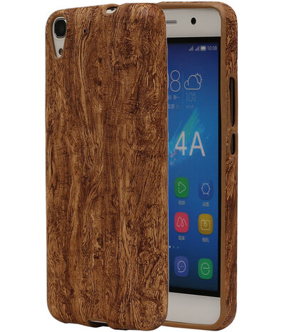 Bruin Hout Design TPU Cover Case voor Huawei Honor Y6 Hoesje