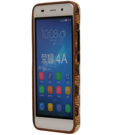 Bruin Geweven Hout Design TPU Cover Case voor Huawei Honor Y6 Hoesje