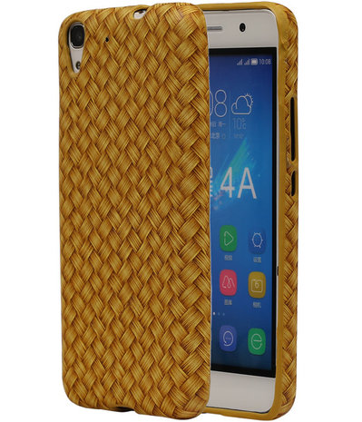 Goud Geweven Hout Design TPU Cover Case voor Huawei Honor Y6 Hoesje