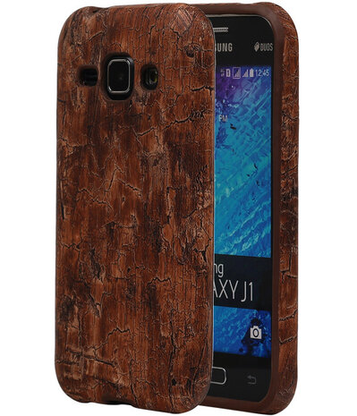 Warm Bruin Hout TPU Cover Case voor Samsung Galaxy J1 Hoesje