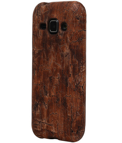 Warm Bruin Hout TPU Cover Case voor Samsung Galaxy J1 Hoesje