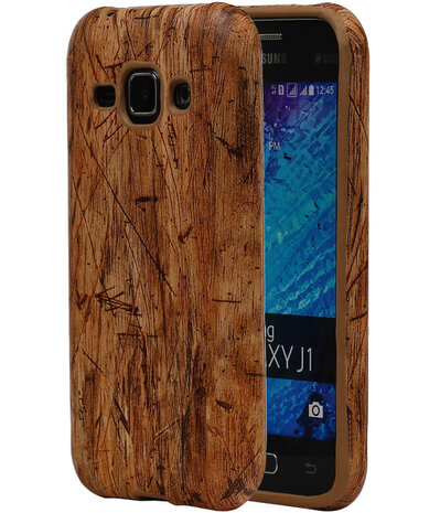 Licht Bruin Hout TPU Cover Case voor Samsung Galaxy J1 Hoesje