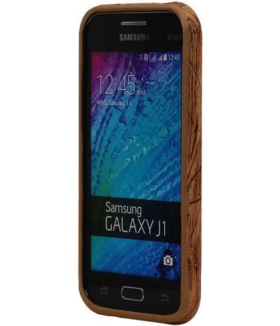 Licht Bruin Hout TPU Cover Case voor Samsung Galaxy J1 Hoesje